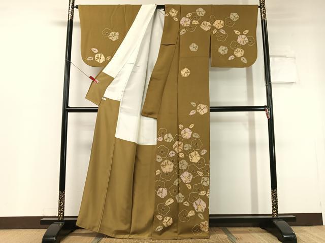 平和屋着物●訪問着 絞り 椿 鮫小紋柄 金彩 正絹 逸品 CABC9602vp
