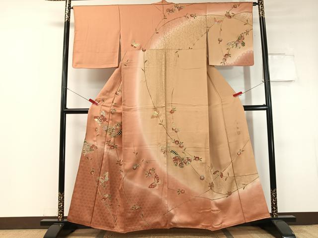平和屋着物●訪問着 籬花蝶文 暈し染め 有紀本金箔 正絹 逸品 CABC9612vp