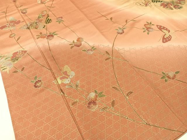 平和屋着物●訪問着 籬花蝶文 暈し染め 有紀本金箔 正絹 逸品 CABC9612vp
