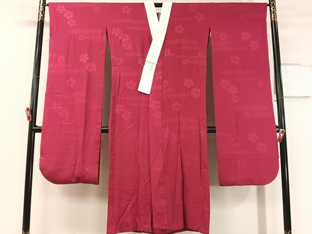 平和屋着物●振袖用長襦袢 無双仕立て 霞撫子地紋 中紅色 正絹 逸品 CABC9616vp