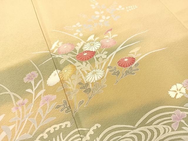 平和屋着物●訪問着 立波花文 暈し染め 金彩 ロング丈 正絹 逸品 CABC9617vp