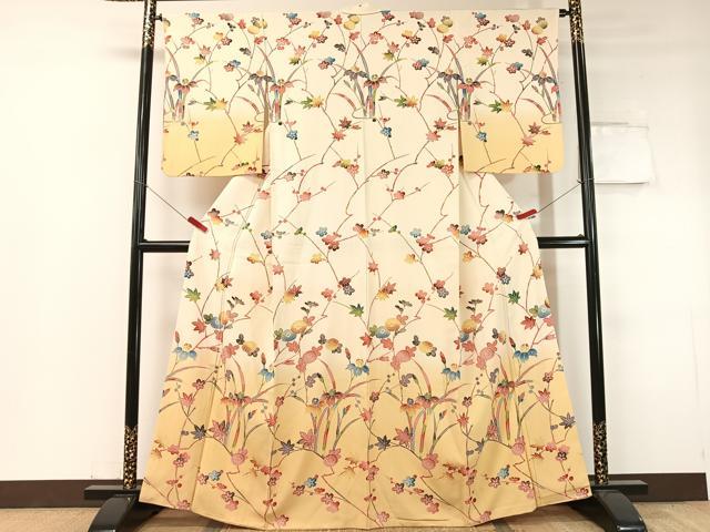 平和屋着物●訪問着 型染め 枝花文 暈し染め 正絹 逸品 CABC9621vp