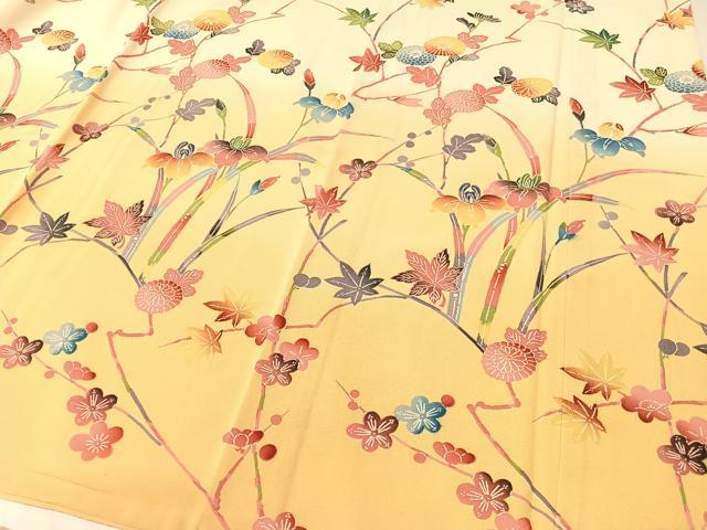 平和屋着物●訪問着 型染め 枝花文 暈し染め 正絹 逸品 CABC9621vp