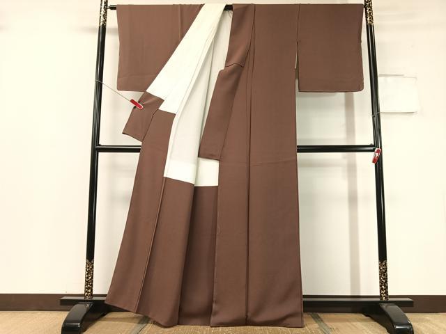 平和屋着物●上質な色無地 赤褐色 正絹 逸品 未使用 CABC9632vp