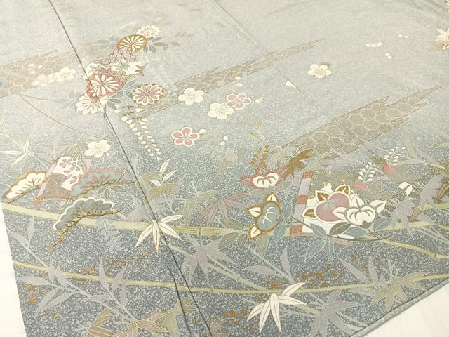 平和屋着物●訪問着 松竹梅冊子花文 たたき染め 金彩 正絹 逸品 CABC9654vp