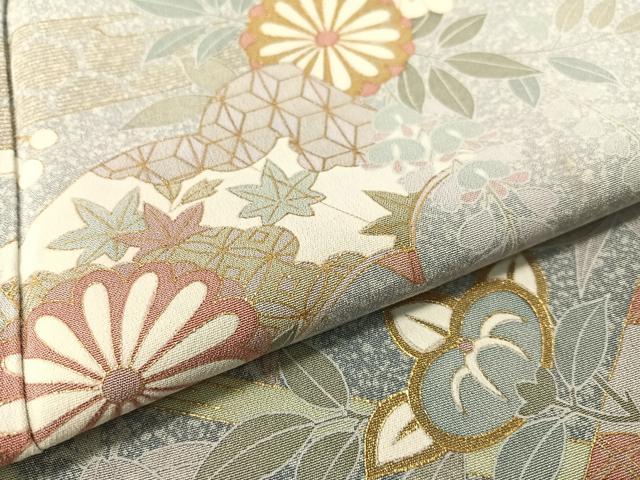 平和屋着物●訪問着 松竹梅冊子花文 たたき染め 金彩 正絹 逸品 CABC9654vp