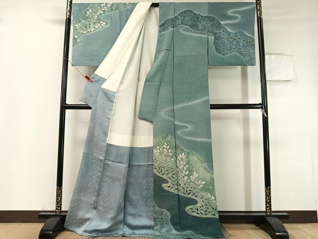 平和屋着物●訪問着 作家物 絞り 流水草木文 暈し染め 正絹 逸品 CABC9657vp