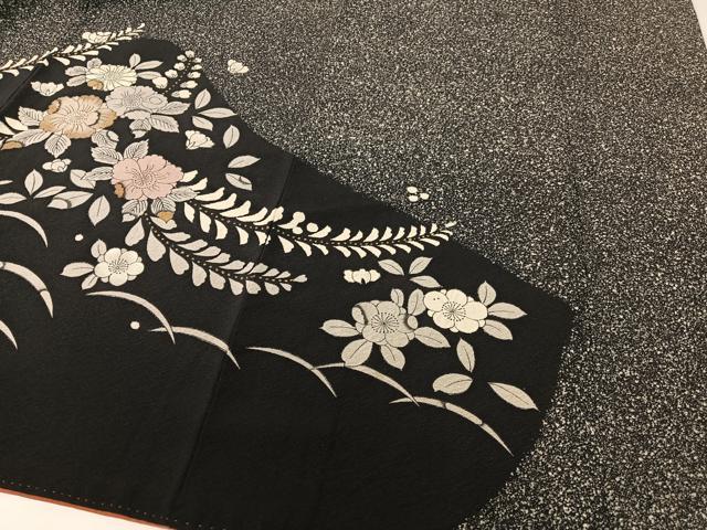 平和屋着物●訪問着 辻が花 絞り 手描き たたき染め 黒地 金彩 正絹 逸品 CABC9663vp