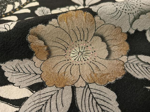 平和屋着物●訪問着 辻が花 絞り 手描き たたき染め 黒地 金彩 正絹 逸品 CABC9663vp