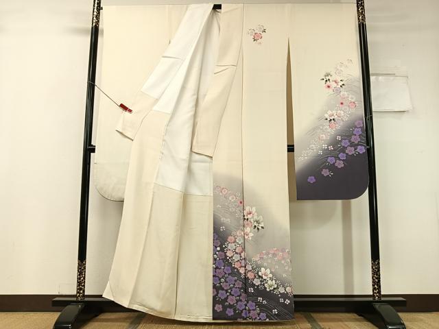 平和屋着物●豪華振袖 手描き 立波花文 暈し染め 正絹 逸品 CABC9666vp