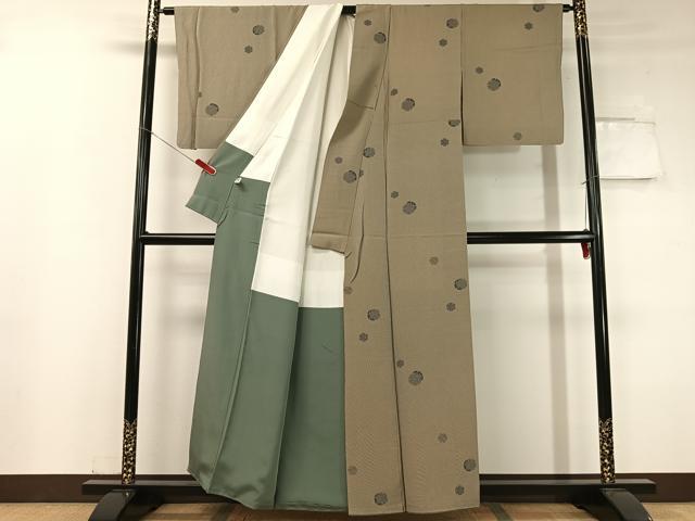 平和屋着物●江戸小紋 万筋 雪輪重ね 虫襖色×榛色 正絹 逸品 CABC9672vp