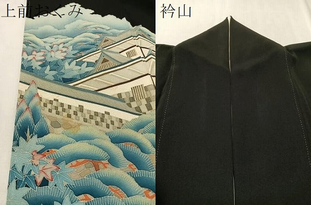 平和屋着物●本加賀友禅作家 牛坂源吾 黒留袖 名所風景花文 正絹 逸品 CABC9673vp