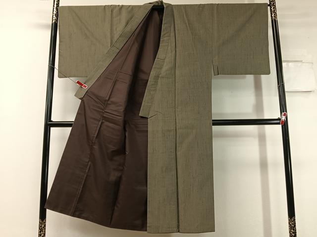 平和屋着物●男性 紬 アンサンブル 長襦袢セット 鶸茶色 正絹 逸品 CABC9676vp