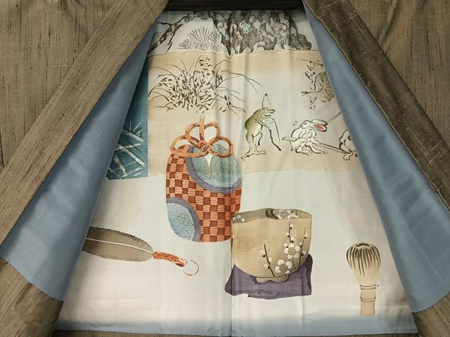 平和屋着物●男性 紬 アンサンブル 長襦袢セット 鶸茶色 正絹 逸品 CABC9676vp