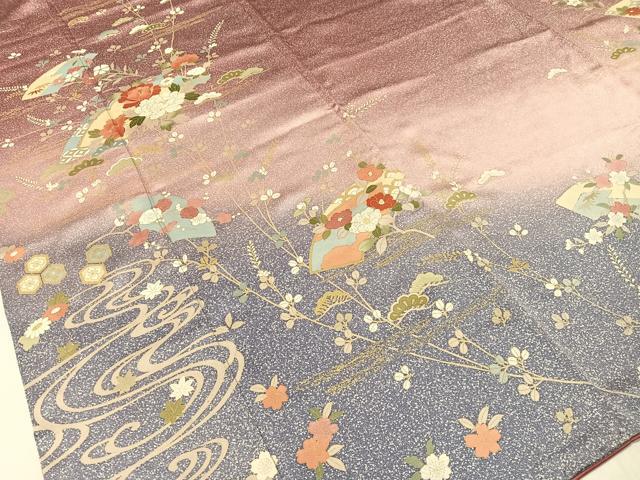 平和屋着物●訪問着 地紙流水花文 たたき染め 金彩 正絹 逸品 CABC9688vp