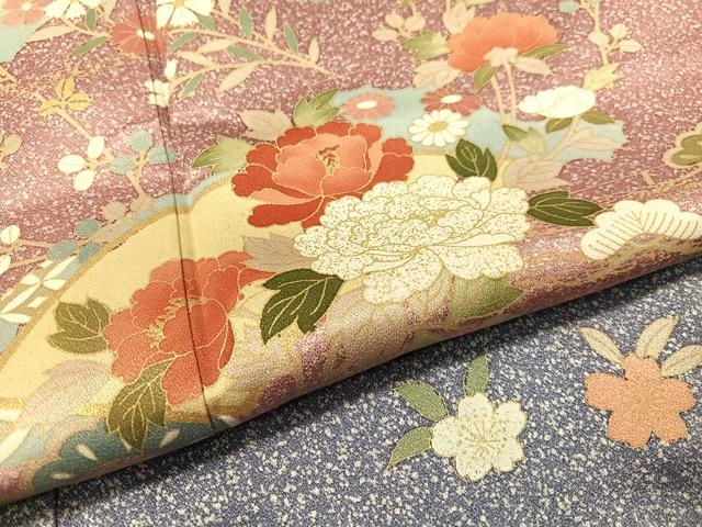 平和屋着物●訪問着 地紙流水花文 たたき染め 金彩 正絹 逸品 CABC9688vp