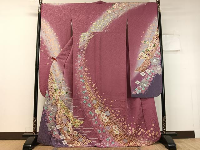 平和屋着物●豪華振袖 駒刺繍 霞熨斗花文 暈し染め 金通し地 正絹 逸品 CABC9708vp
