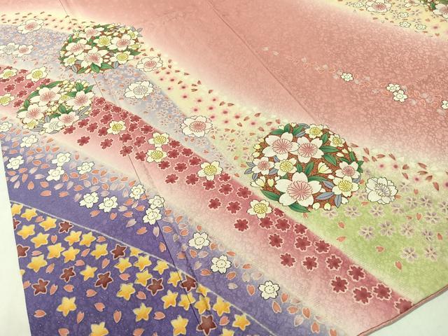 平和屋着物●豪華振袖 舞桜丸文 暈し染め 金通し地 正絹 逸品 CABC9718vp