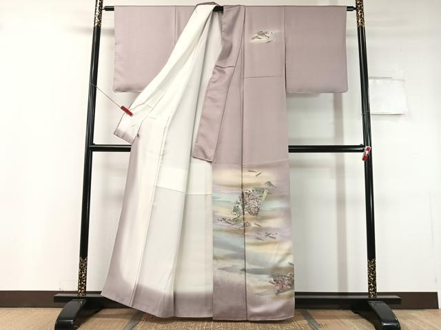 平和屋着物●金彩友禅 卓越技能者・名工・和田光正 訪問着 霞檜扇花文 暈し染め 金銀彩 正絹 逸品 CABC9721vp