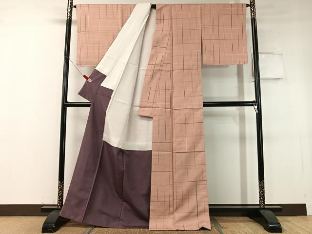 平和屋着物●上質な紬 格子柄 正絹 逸品 未使用 CABC9731vp