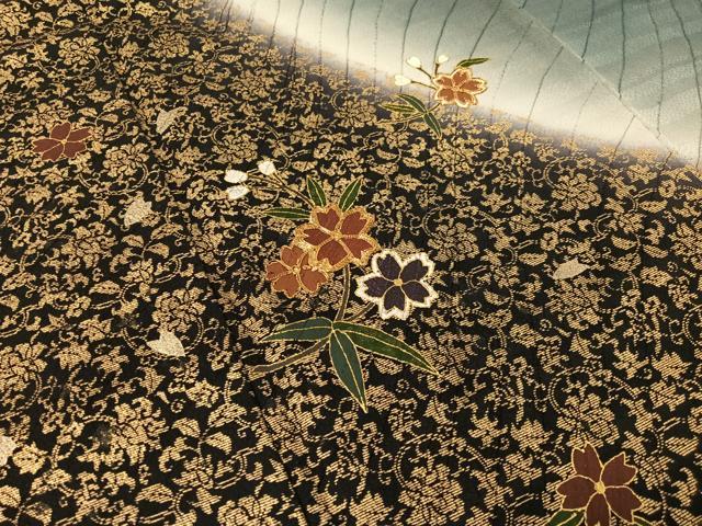 平和屋着物●訪問着 駒刺繍 更紗舞桜 暈し染め 金銀彩 正絹 逸品 CABC9758vp