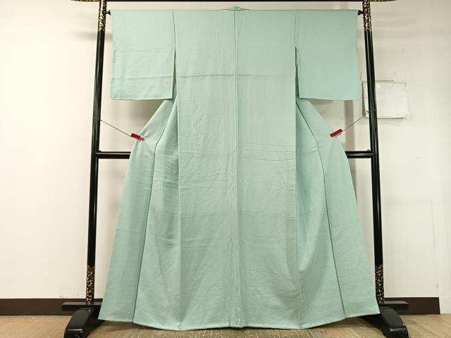 平和屋着物●上質な色無地 七宝花地紋 錆青磁色 正絹 逸品 未使用 CABC9804vp