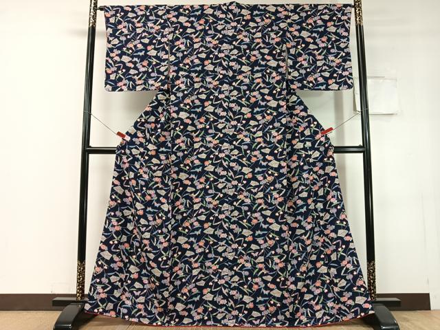 平和屋着物●上質な小紋 型染め 花蝶文 正絹 逸品 未使用 CABC9820vp