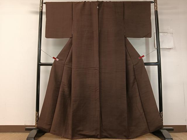 平和屋着物●上質な紬 色無地 赤墨色 正絹 逸品 CABC9856vp