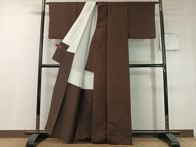 平和屋着物●上質な紬 色無地 赤墨色 正絹 逸品 CABC9856vp