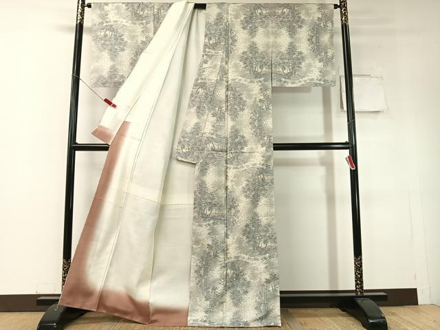 平和屋着物●都喜ヱ門 本場大島紬 白大島 藤絹織物謹製 9マルキ 総絣 樹林文 正絹 逸品 未使用 CABC9882vp