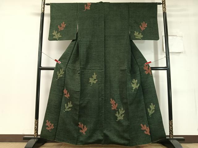 平和屋着物●訪問着 紬地 若松葉 正絹 逸品 CABC9898vp