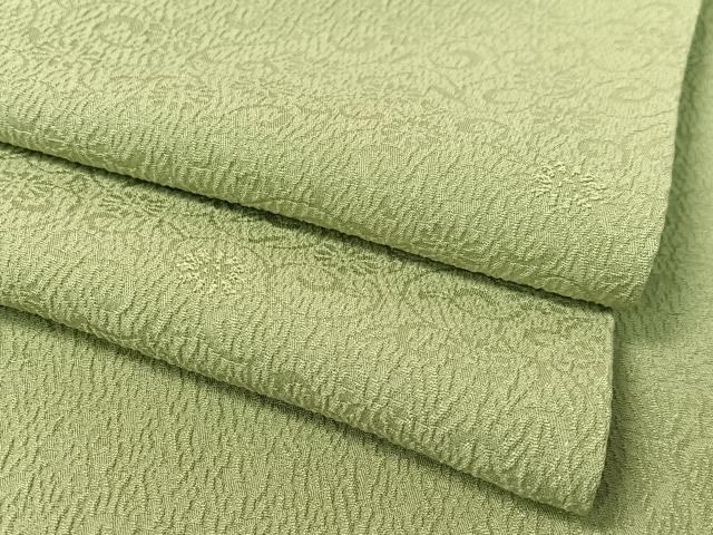 平和屋着物●上質な色無地 花唐草地紋 若葉色 正絹 逸品 CABC9911vp