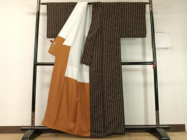 平和屋着物●結城紬 間道 証紙付き 正絹 逸品 未使用 CABC9916vp