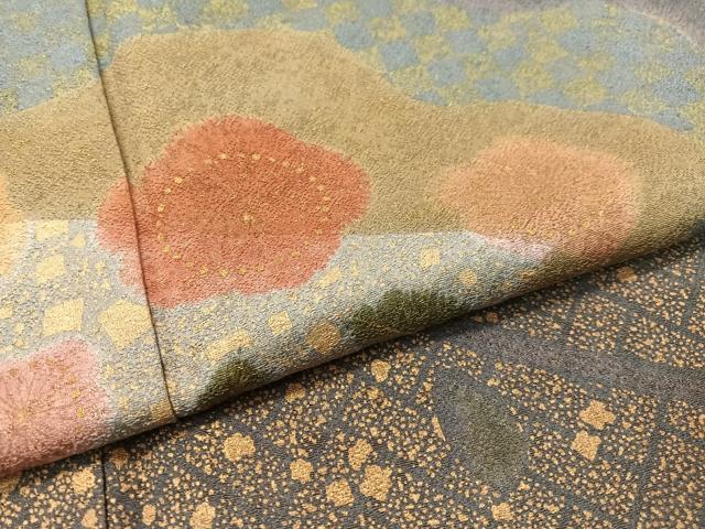 平和屋着物●訪問着 絞り 道長花文 金通し地 正絹 逸品 CABC9988vp