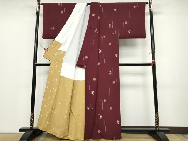 平和屋着物●上質な小紋 横笛 コマ 打ち出の小槌 絵馬 兎 金彩 正絹 逸品 CABD0013ut