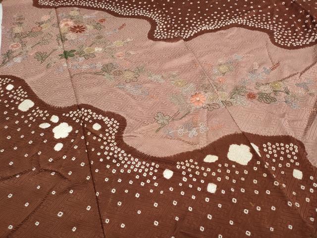 平和屋着物●中国三大刺繍 スワトウ刺繍 訪問着 絞り 刺繍 道長花文 正絹 逸品 CABD0026ut