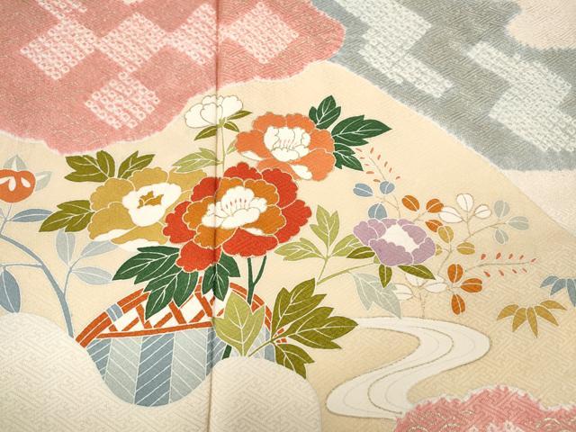 平和屋着物●訪問着 絞り 道長草花文 金彩 正絹 逸品 CABD0047ut