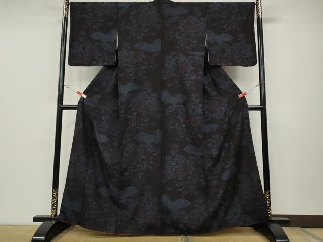 平和屋着物●結城紬 80亀甲 草花文 正絹 逸品 CABD0048ut