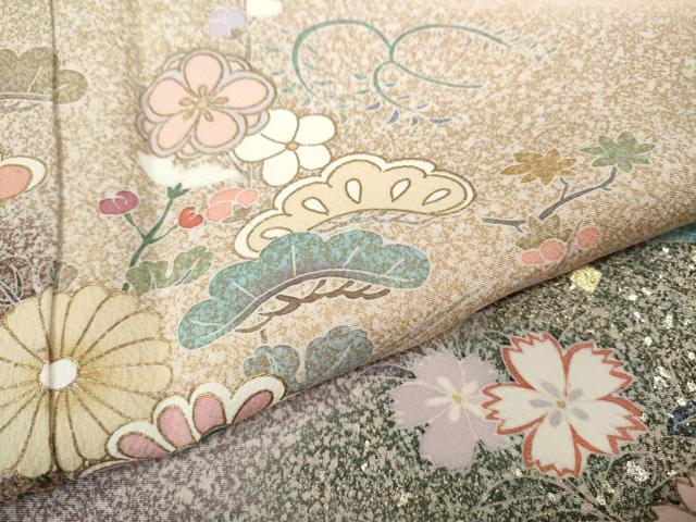 平和屋着物●訪問着 研彩織 草花文 たたき染め 金彩 反端付き 正絹 逸品 未使用 CABD0052ut