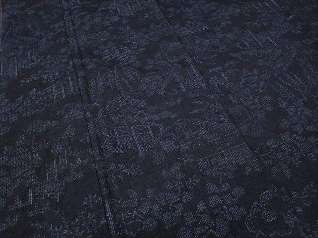 平和屋着物●本場結城紬 重要無形文化財 80亀甲 雲取り風景花文 正絹 逸品 CABD0053ut