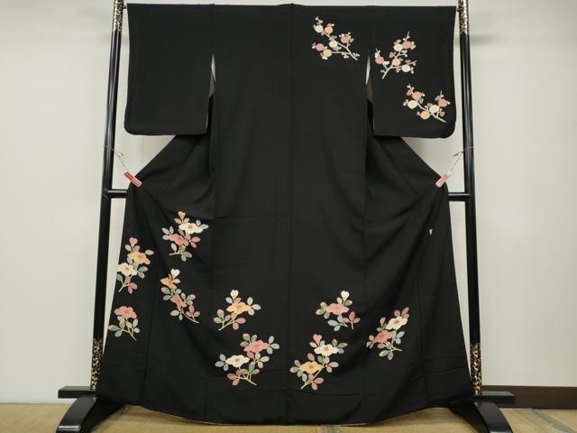 平和屋着物●本加賀友禅作家 談議所栄二 訪問着 枝花文 黒地 正絹 逸品 CABD0058ut