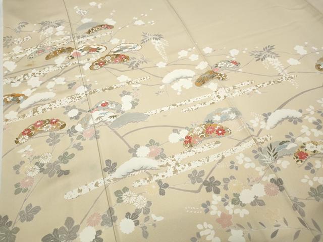 平和屋着物●訪問着 駒刺繍 エ霞枝花文 金彩 正絹 逸品 CABD0059ut