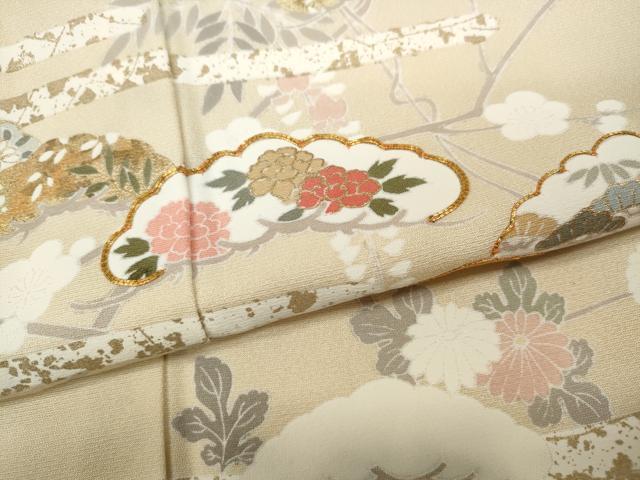 平和屋着物●訪問着 駒刺繍 エ霞枝花文 金彩 正絹 逸品 CABD0059ut