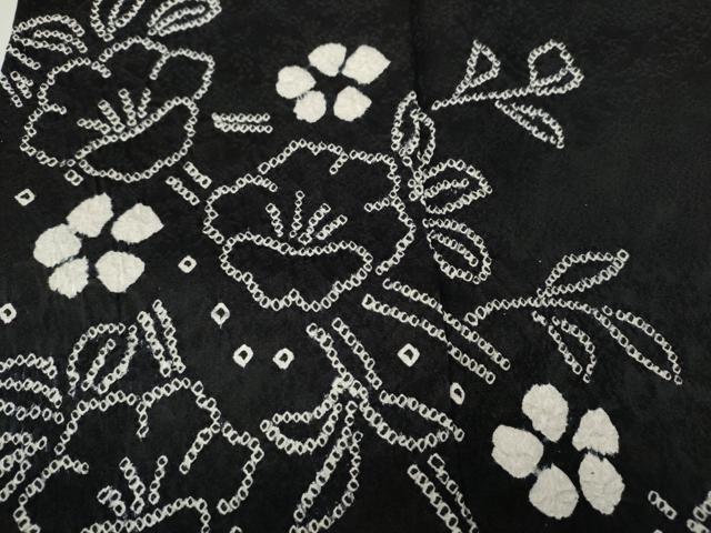 平和屋着物●訪問着 総絞り 流水枝花文 黒地 正絹 逸品 CABD0061ut