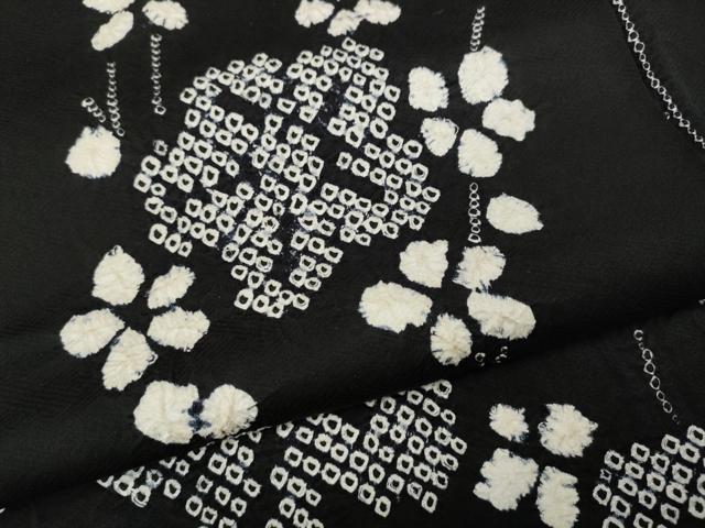 平和屋着物●上質な小紋 総絞り エ霞舞梅文 黒地 正絹 逸品 CABD0064ut