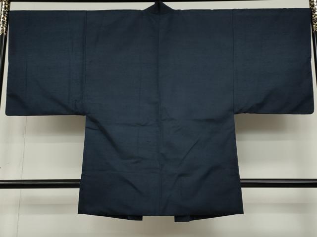 平和屋着物●男性 紬 アンサンブル 色無地 濃藍色 正絹 逸品 CABD0070ut