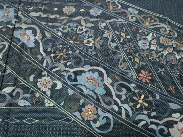 平和屋着物●中国三大刺繍 スワトウ刺繍 総刺繍 色留訪問着 本場大島紬 吉祥花文 金糸 正絹 逸品 CABD0080ut
