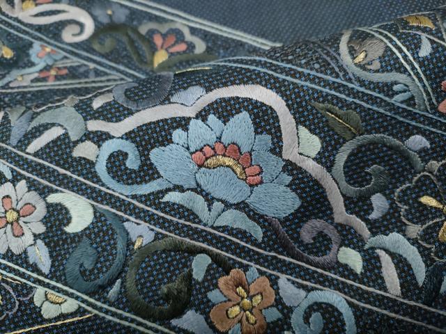 平和屋着物●中国三大刺繍 スワトウ刺繍 総刺繍 色留訪問着 本場大島紬 吉祥花文 金糸 正絹 逸品 CABD0080ut