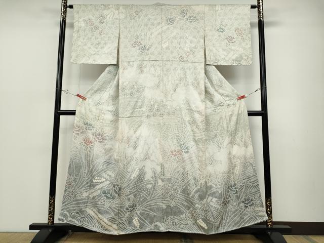 平和屋着物●訪問着 総絞り 草花文 暈し染め 正絹 逸品 CABD0088ut