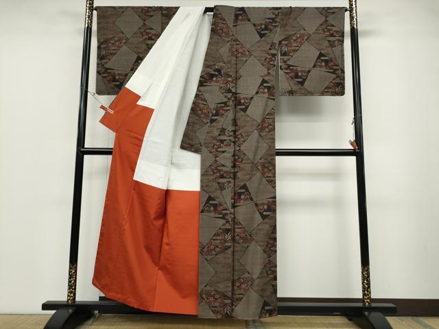 平和屋着物●本場大島紬 9マルキ 切嵌流水草花文 正絹 逸品 未使用 CABD0095ut